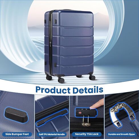 NEWBULIG Hardside Expandable Luggage,28 inch Lightweight Suitcase with Spinner Wheels,TSA Lock,Telescopic Handle and ABS Durable Material,Checked,Dark Blue in Saudi Arabia