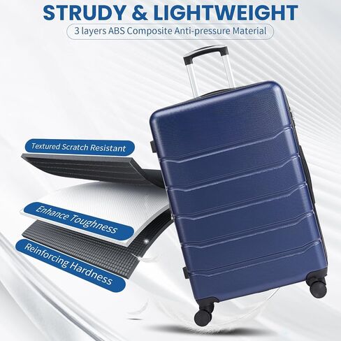 NEWBULIG Hardside Expandable Luggage,28 inch Lightweight Suitcase with Spinner Wheels,TSA Lock,Telescopic Handle and ABS Durable Material,Checked,Dark Blue in Saudi Arabia
