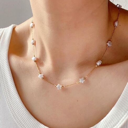 Handmade necklace with turquoise crystal shell beads，18K gold plated chain necklace for women girls in Saudi Arabia