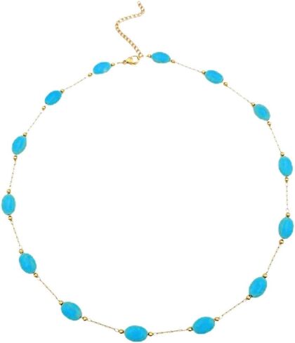 Handmade necklace with turquoise crystal shell beads，18K gold plated chain necklace for women girls in Saudi Arabia