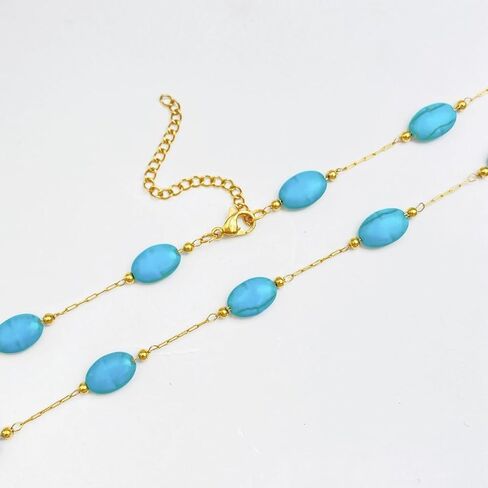 Handmade necklace with turquoise crystal shell beads，18K gold plated chain necklace for women girls in Saudi Arabia