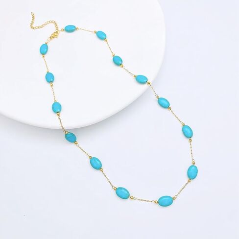 Handmade necklace with turquoise crystal shell beads，18K gold plated chain necklace for women girls in Saudi Arabia
