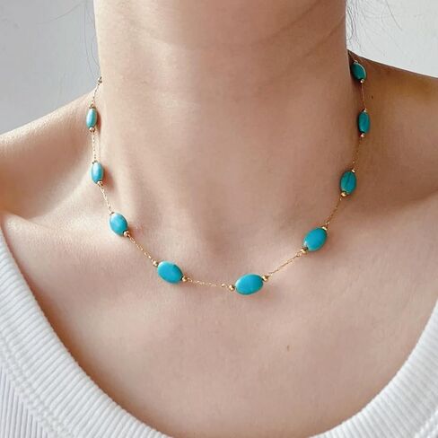 Handmade necklace with turquoise crystal shell beads，18K gold plated chain necklace for women girls in Saudi Arabia