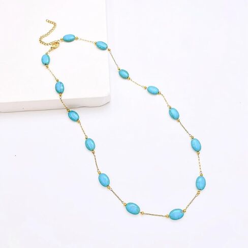 Handmade necklace with turquoise crystal shell beads，18K gold plated chain necklace for women girls in Saudi Arabia
