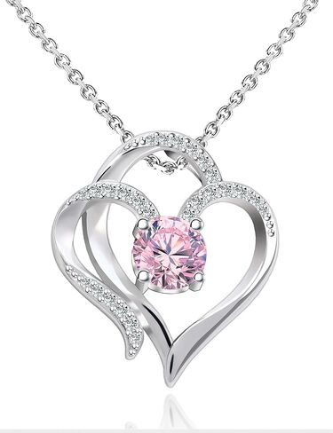 ITS4YEO Double Heart Birthstone Pendant Necklace 925 Sterlg Silver Birthstone Necklace - A Symbol of Love and Her Valentes Gift in Saudi Arabia