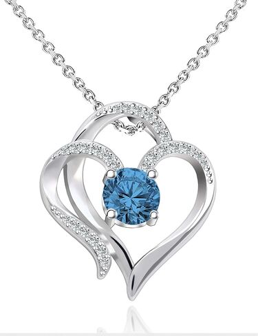 ITS4YEO Double Heart Birthstone Pendant Necklace 925 Sterlg Silver Birthstone Necklace - A Symbol of Love and Her Valentes Gift in Saudi Arabia