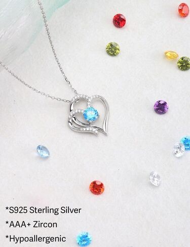 ITS4YEO Double Heart Birthstone Pendant Necklace 925 Sterlg Silver Birthstone Necklace - A Symbol of Love and Her Valentes Gift in Saudi Arabia