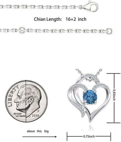 ITS4YEO Double Heart Birthstone Pendant Necklace 925 Sterlg Silver Birthstone Necklace - A Symbol of Love and Her Valentes Gift in Saudi Arabia