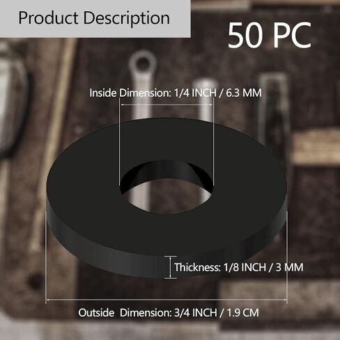 50 Packs Rubber Flat Washers Heavy Duty Abrasion Resistant 3/4" OD X 1/4" ID X 1/8 Inch Thickness Black Neoprene Industrial Rubber Spacer in Saudi Arabia