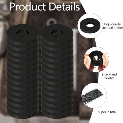 50 Packs Rubber Flat Washers Heavy Duty Abrasion Resistant 3/4" OD X 1/4" ID X 1/8 Inch Thickness Black Neoprene Industrial Rubber Spacer in Saudi Arabia