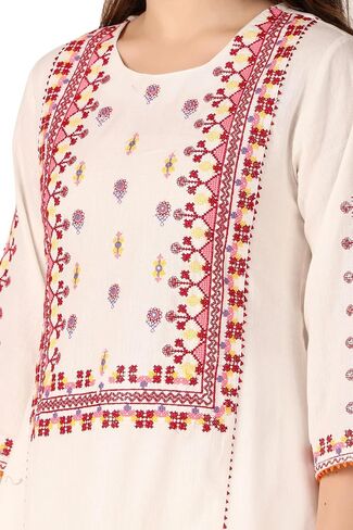 ladyline Womens Cotton White Embroidered Kurta with Palazzo Pants Set Tassels (CEKP LLSM1340) in Saudi Arabia