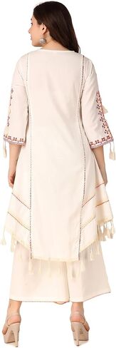 ladyline Womens Cotton White Embroidered Kurta with Palazzo Pants Set Tassels (CEKP LLSM1340) in Saudi Arabia