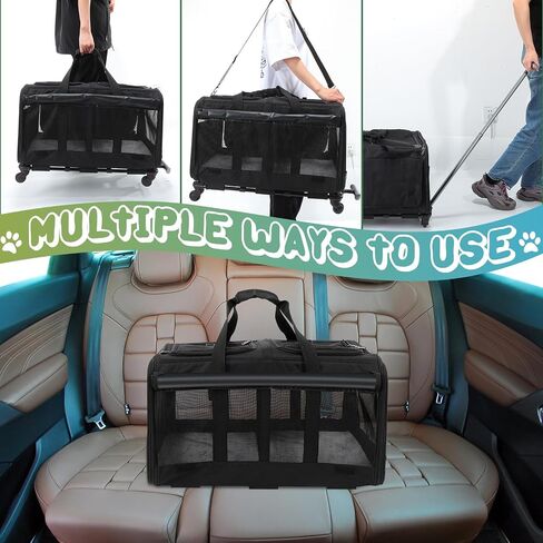 Wenqik 2 Set Pet Carrier with Wheels for 2 Cats, Double Compartment Pet Carrier, Large Rolling Cat Carrier for 2 Cats Dogs Travel Carrier for Outdoor Hiking Camping Veterinary Visits, Black in Saudi Arabia