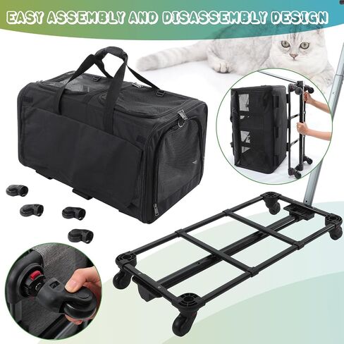 Wenqik 2 Set Pet Carrier with Wheels for 2 Cats, Double Compartment Pet Carrier, Large Rolling Cat Carrier for 2 Cats Dogs Travel Carrier for Outdoor Hiking Camping Veterinary Visits, Black in Saudi Arabia