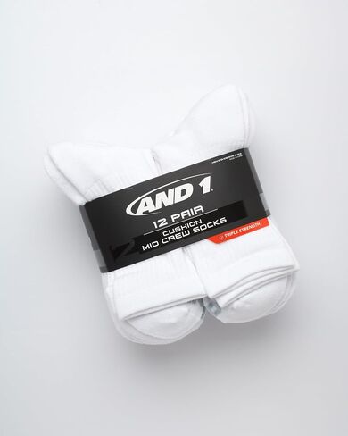 AND1 Men's Athletic Socks - 12 Pack Performance Cushion Crew Socks in Saudi Arabia