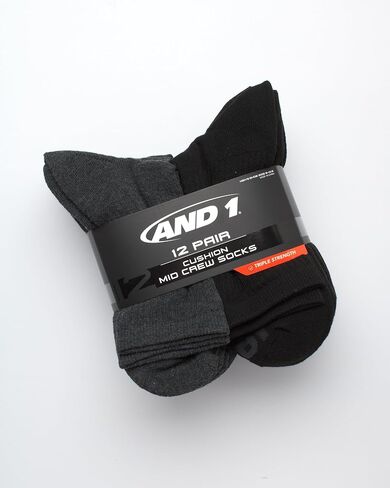 AND1 Men's Athletic Socks - 12 Pack Performance Cushion Crew Socks in Saudi Arabia