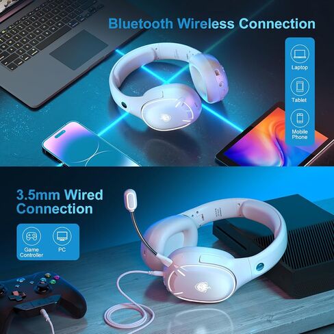 PHOINIKAS Wireless Gaming Headset for PS5, PS4, PC, Switch, Gaming Headphones with Mic, 7.1 Stereo Sound, 30H Battery, Bluetooth Mode only for Laptop/Phone/Mac (Blue) in Saudi Arabia