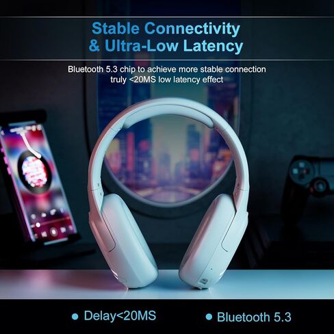 PHOINIKAS Wireless Gaming Headset for PS5, PS4, PC, Switch, Gaming Headphones with Mic, 7.1 Stereo Sound, 30H Battery, Bluetooth Mode only for Laptop/Phone/Mac (Blue) in Saudi Arabia