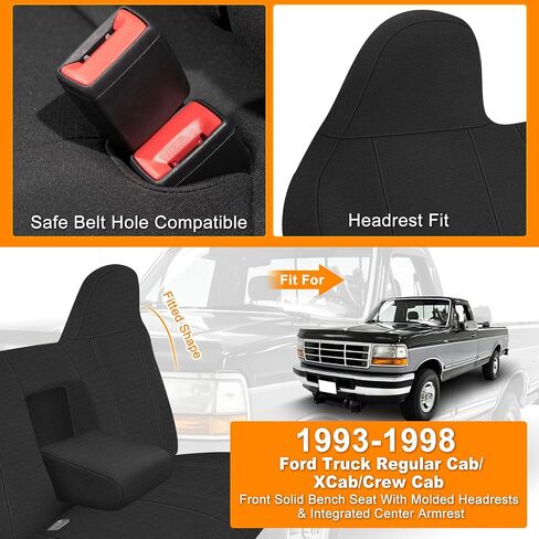 غطاء مقعد الشاحنة متوافق مع 1993-1998 Ford Truck Regular XCab Crew Cab، مقعد أمامي صلب مع مساند رأس مصبوبة وغطاء مقعد مسند ذراع مركزي متكامل in Saudi Arabia