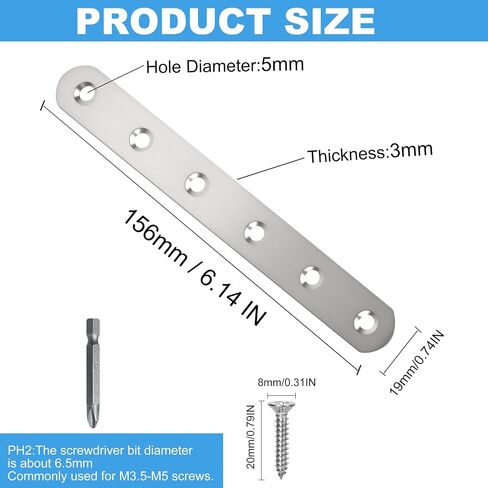 40 Pcs Stainless Straight Bracket (1.57*0.63 inch) Flat Straight Braces, Metal Fixed Connecting Plate, Can be Used to Repair Furniture, Bookcase, Table,Chair legs, Beds Etc. with 80 Pcs 304 SS Screws in Kuwait