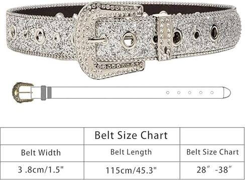 Womens-Rhinestone-Western-Cowgirl-Belt - Silver Glitter Diamond Western Belt for Jeans Pants (28''-38'' Waist) in Saudi Arabia