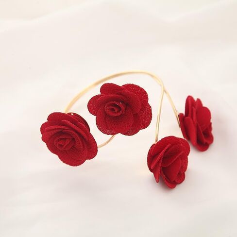 Spring-Loaded Red Rose Curtain Tiebacks, No-Drill Decorative Metal & Fabric Flowers Holdbacks, Elegant Gold Curtain Holder for Home Decor in Saudi Arabia