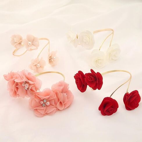 Spring-Loaded Red Rose Curtain Tiebacks, No-Drill Decorative Metal & Fabric Flowers Holdbacks, Elegant Gold Curtain Holder for Home Decor in Saudi Arabia