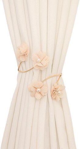Spring-Loaded Red Rose Curtain Tiebacks, No-Drill Decorative Metal & Fabric Flowers Holdbacks, Elegant Gold Curtain Holder for Home Decor in Saudi Arabia