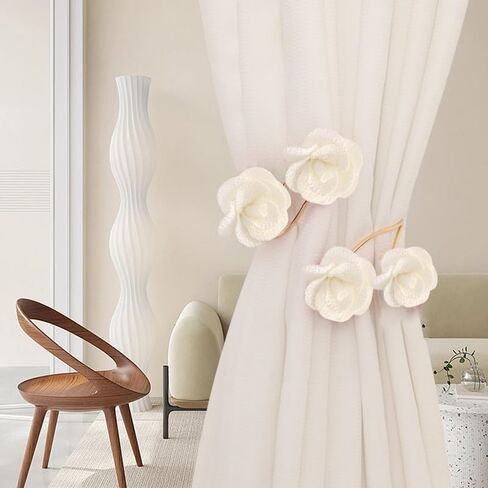 Spring-Loaded Red Rose Curtain Tiebacks, No-Drill Decorative Metal & Fabric Flowers Holdbacks, Elegant Gold Curtain Holder for Home Decor in Saudi Arabia