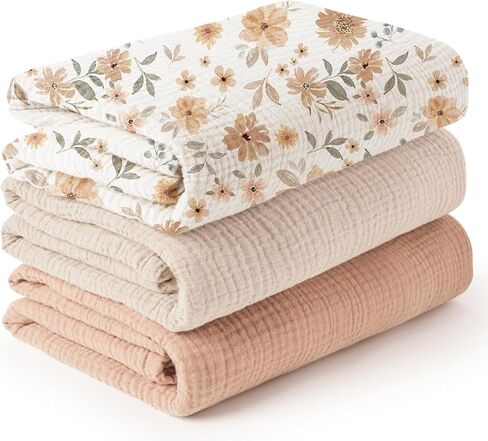 Konssy 3 Pack Muslin Swaddle Blankets for Unisex, Newborn Receiving Blanket, Large 47 x 47 inches, Soft Breathable Muslin Baby Swaddles for Boys & Girls in Saudi Arabia