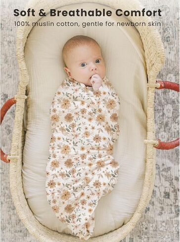 Konssy 3 Pack Muslin Swaddle Blankets for Unisex, Newborn Receiving Blanket, Large 47 x 47 inches, Soft Breathable Muslin Baby Swaddles for Boys & Girls in Saudi Arabia