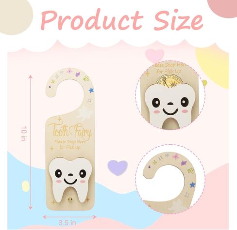 2 PCS Tooth Fairy Tooth Holder, Room Decor Tooth Fairy Door Hanger with Money Slot, Keepsake Bag & Elegant Patterns for Lost Teeth, Encourage Gift for Boys & Girls Milk Teeth in Saudi Arabia