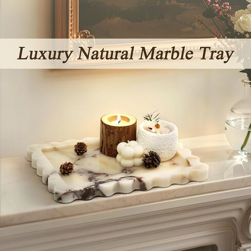 صينية رخامية طبيعية حقيقية، صينية تزيين فاخرة على شكل صدفي، صينية حجر كالاكاتا فيولا الأصلية لخزانة الحمام، ديكور المنزل، تخزين المطبخ، غير الراتنج/السيراميك، 10.6 بوصة × 8 بوصة in Kuwait