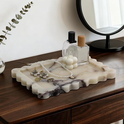 صينية رخامية طبيعية حقيقية، صينية تزيين فاخرة على شكل صدفي، صينية حجر كالاكاتا فيولا الأصلية لخزانة الحمام، ديكور المنزل، تخزين المطبخ، غير الراتنج/السيراميك، 10.6 بوصة × 8 بوصة in Kuwait