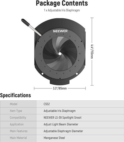 مصراع Neewer Iris لـ LS-300 Spotlight Snoot فقط ، مقاوم للحرارة 5-60 ملم قابلة للتعديل مصراع الشفرة. in Kuwait