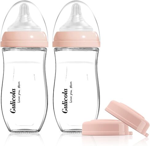 Natural Glass Baby Bottle for Breastfeeding Babies, Newborn Anti-Colic Bottle Set with Slow Flow Nipple, 0-3 Months, 5 oz, 2 Pack - White in Kuwait