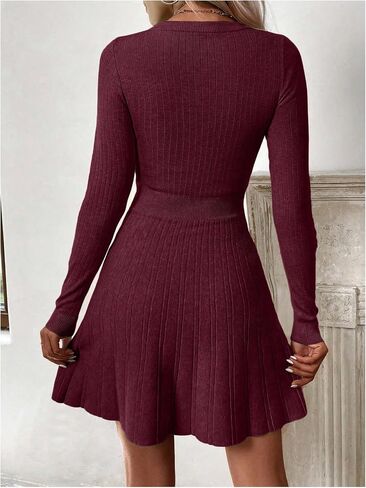 MakeMeChic Women's Sweater Dress Ribbed Knit Aline Flare Short Dresses Without Belt in Saudi Arabia