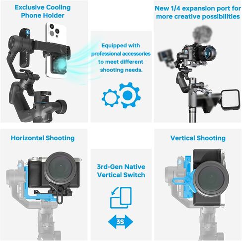 Feiyutech Scorp 3 [Kit] مثبت Gimbal لـ Canon/Sony/Nikon/Fujifilm-حمولة 7.72 رطل ، مقبض قابل للفصل ، تتبع AI المدمج ، التصوير العمودي الأصلي ، استقرار الفيديو الاحترافي مع CASE in Saudi Arabia
