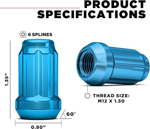 White Knight M12x1.50 Seven Spline Lug Nut with Key for Select AFTERMARKET or Factory Wheels with Regular 0.90" Diameter Seating (Triple Layer Chrome Plated) - 3807D-20AM (20 Pack) in Saudi Arabia