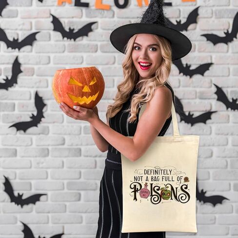 Halloween Canvas Tote Bag Halloween Bags for Trick or Treating Gift Pumpkin Black Cat Ghost Reusable Totes for Women Kids in Kuwait