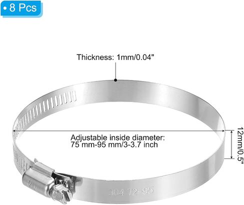 PATIKIL 6 Inch Adjustable Pipe Hose Clamp, 8 Pack 304 Stainless Steel Air Ducting Clamp Worm Gear Drive Hose Clamps Pipe Clamp for Ventilation Duct, Silver in Saudi Arabia