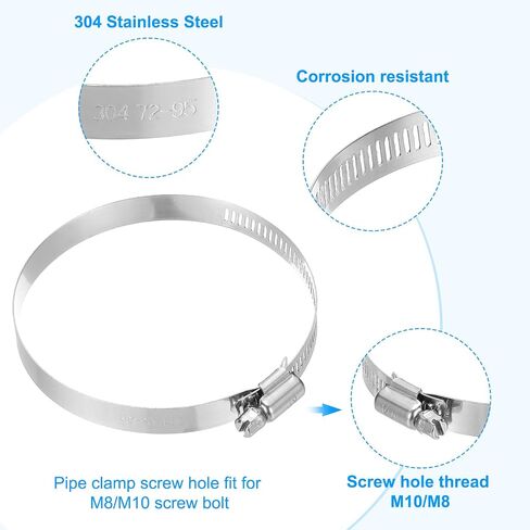 PATIKIL 6 Inch Adjustable Pipe Hose Clamp, 8 Pack 304 Stainless Steel Air Ducting Clamp Worm Gear Drive Hose Clamps Pipe Clamp for Ventilation Duct, Silver in Saudi Arabia
