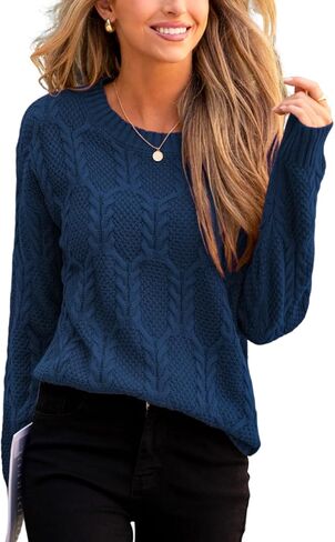CUPSHE Women Fall Sweater Cable Knit Long Sleeve Crewneck Casual Winter Cozy Pullover Tops in Saudi Arabia