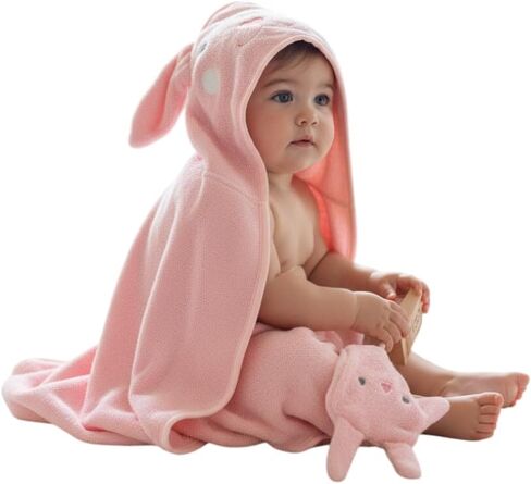 Hooded Baby Towel with Mitt - Ultra Soft Plush Bath Essential for Newborn, Infant & Toddler - Premium 30x30 Inch Large Absorbent Baby Bath Towels with Hood for Boys & Girls (Happy Dino) in Saudi Arabia