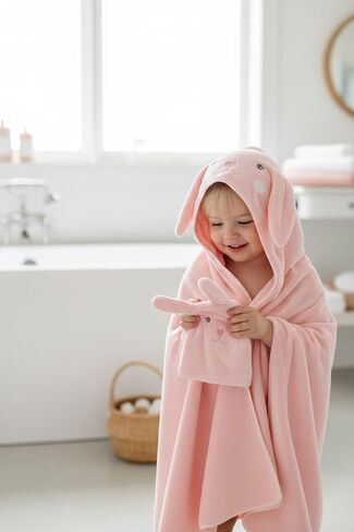 Hooded Baby Towel with Mitt - Ultra Soft Plush Bath Essential for Newborn, Infant & Toddler - Premium 30x30 Inch Large Absorbent Baby Bath Towels with Hood for Boys & Girls (Happy Dino) in Saudi Arabia
