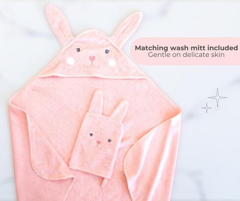 Hooded Baby Towel with Mitt - Ultra Soft Plush Bath Essential for Newborn, Infant & Toddler - Premium 30x30 Inch Large Absorbent Baby Bath Towels with Hood for Boys & Girls (Happy Dino) in Saudi Arabia