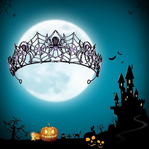 EVER FAITH Halloween Spider Web Tiara Crown للنساء، أرجواني حجر الراين القوطية الحيوان غطاء الرأس الملكة عقال إكسسوارات الشعر اللباس المجوهرات لحفلة موسيقية حفلة موسيقية تأثيري in Saudi Arabia