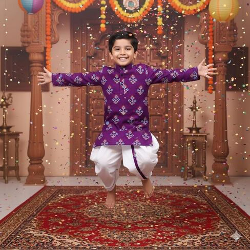 Chandrakala Kids Kurta dhoti مجموعة للبنين الهندي المطبوع العرقية المطبوعة (KK122-P) in Saudi Arabia