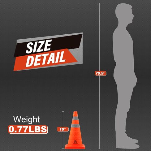 RoadHero 18 Inch [2 Pack] Collapsible Traffic Safety Cones, Multi Purpose Pop-up Cones with Reflective Collar for Road Safety, Orange Cones for Driving Training, Parking Lots in Saudi Arabia