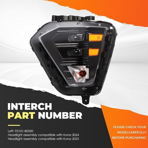 Passenger Side Headlight Assembly Compatible with Kona 2024-2025 headlamp w/Halogen Turn Light 92102-BE020 (Right) in Saudi Arabia